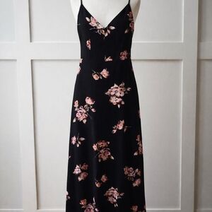 Nina Britton Black Floral Slip Maxi Dress with Pink Blooms